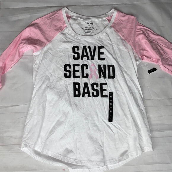 Torrid White & Pink Raglan Tee 00 NWT - Picture 5 of 9